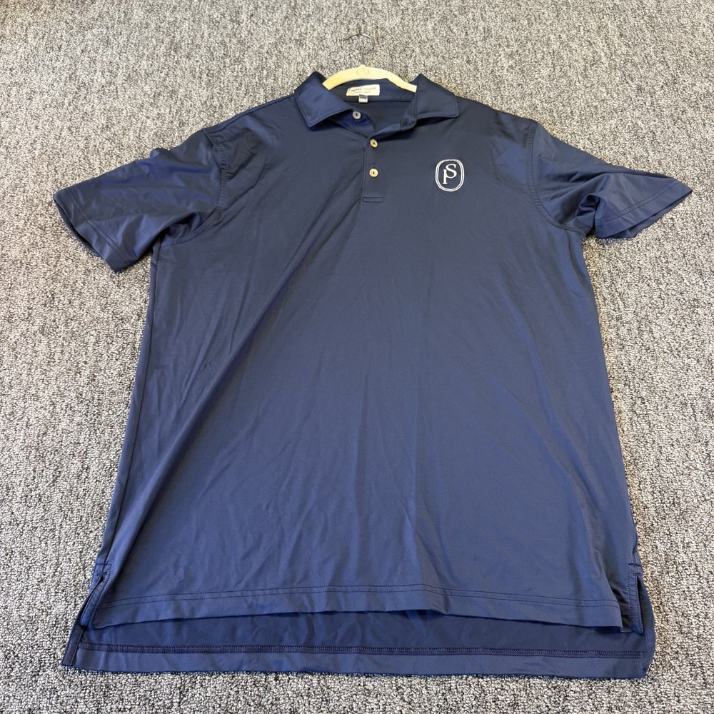 Peter Millar Performance Polo Shirt Mens Large Navy Blue High Low Summer Comfort